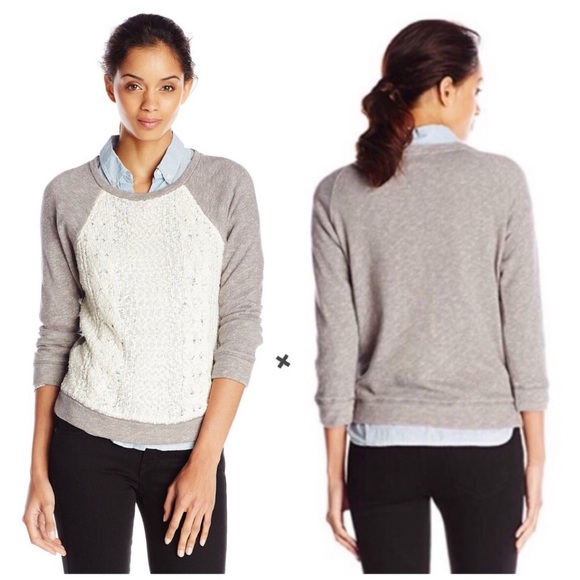 NWT Lucky Brand Lace Front French Terry Sweater - Picture 1 of 9